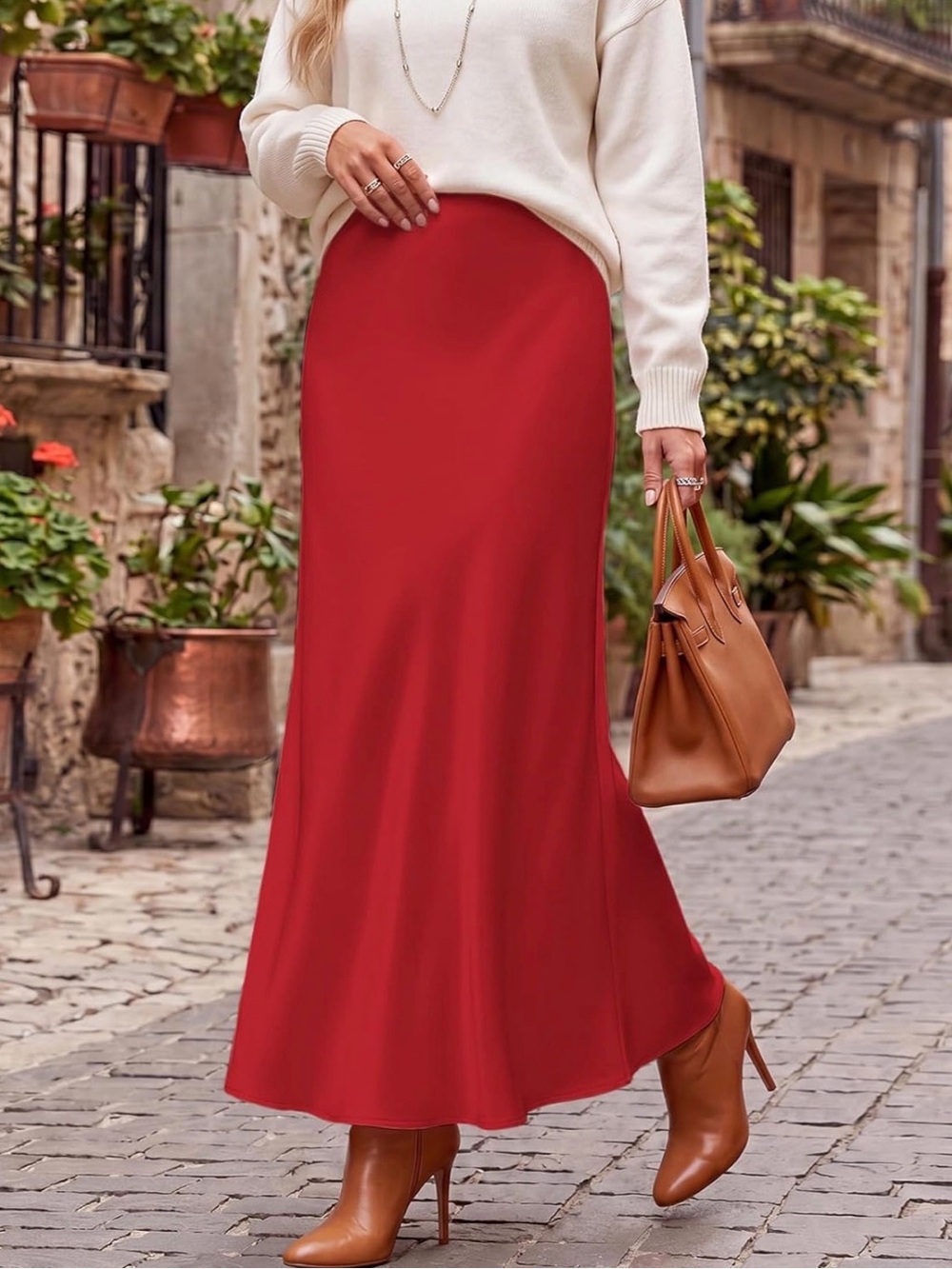 Elegant Red A-Line Skirt - Classic Flared Silhouette